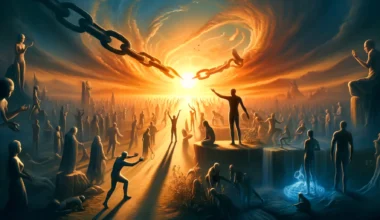 dall·e 2024 04 04 14.47.18 illustrate a conceptual scene that captures the essence of a new world view aimed at helping humanity to create a new life on earth, as described by a