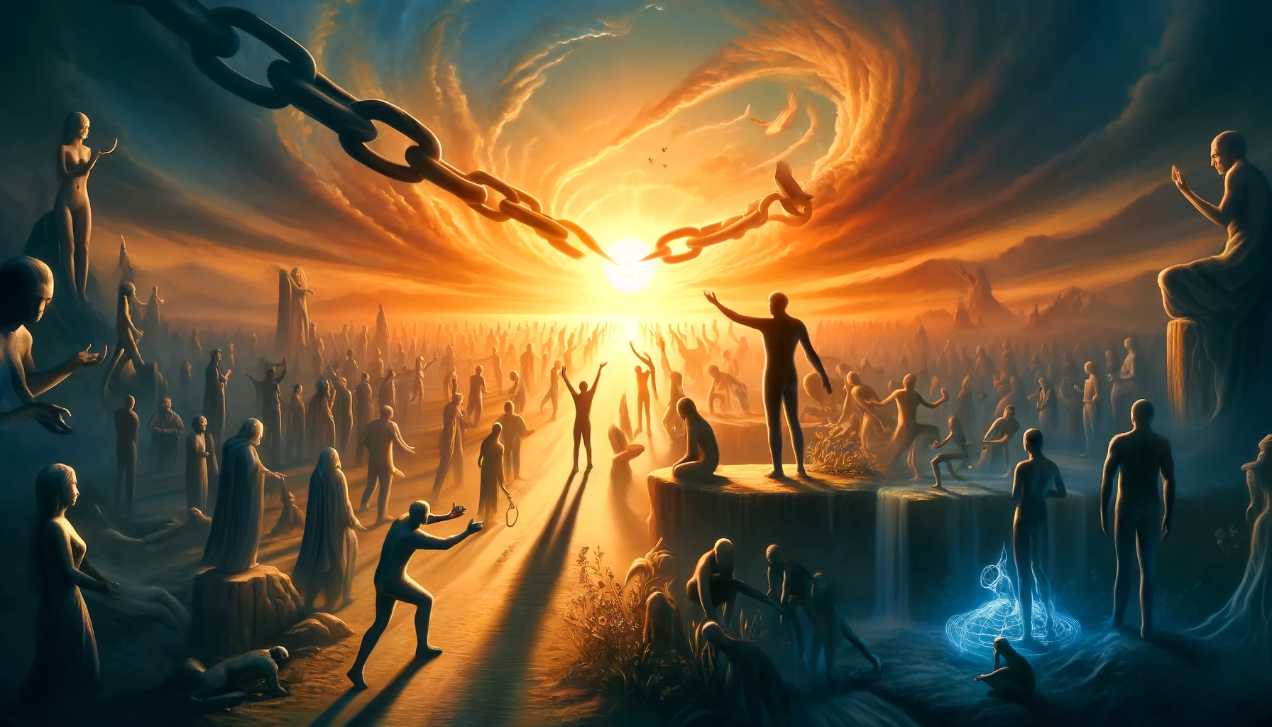 dall·e 2024 04 04 14.47.18 illustrate a conceptual scene that captures the essence of a new world view aimed at helping humanity to create a new life on earth, as described by a