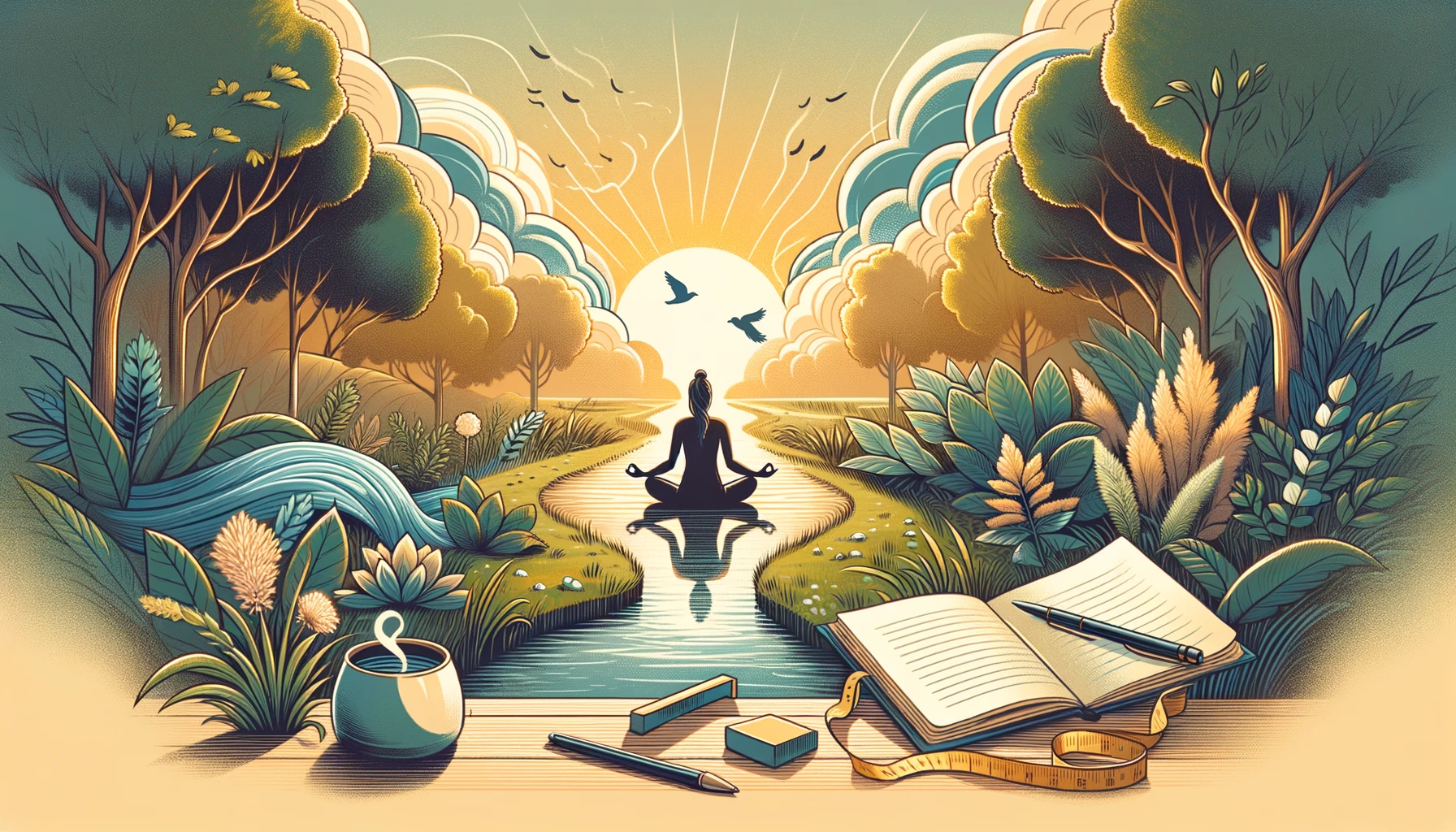 dall·e 2024 02 16 22.52.31 illustrate an image that captures the essence of mindfulness and personal development journey. this image should feel like a serene and enlightening m