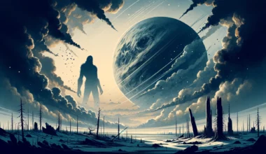 dall·e 2024 02 24 12.06.22 create a simpler illustration that captures the essence of a global catastrophe in the early 19th century, focusing on key elements such as a dramatic