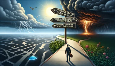 dall·e 2024 02 27 11.20.55 a conceptual illustration for an article discussing overcoming victim mentality and taking personal responsibility for one's life. the image should de