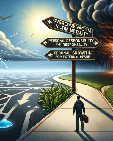 dall·e 2024 02 27 11.20.55 a conceptual illustration for an article discussing overcoming victim mentality and taking personal responsibility for one's life. the image should de