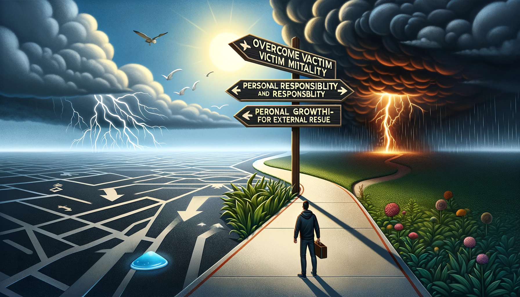 dall·e 2024 02 27 11.20.55 a conceptual illustration for an article discussing overcoming victim mentality and taking personal responsibility for one's life. the image should de