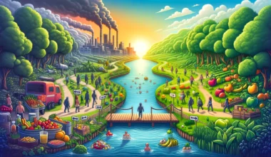 dall·e 2024 02 27 11.42.00 a serene landscape depicting a gradual transition from a polluted, unhealthy environment on the left to a vibrant, healthy ecosystem on the right. the