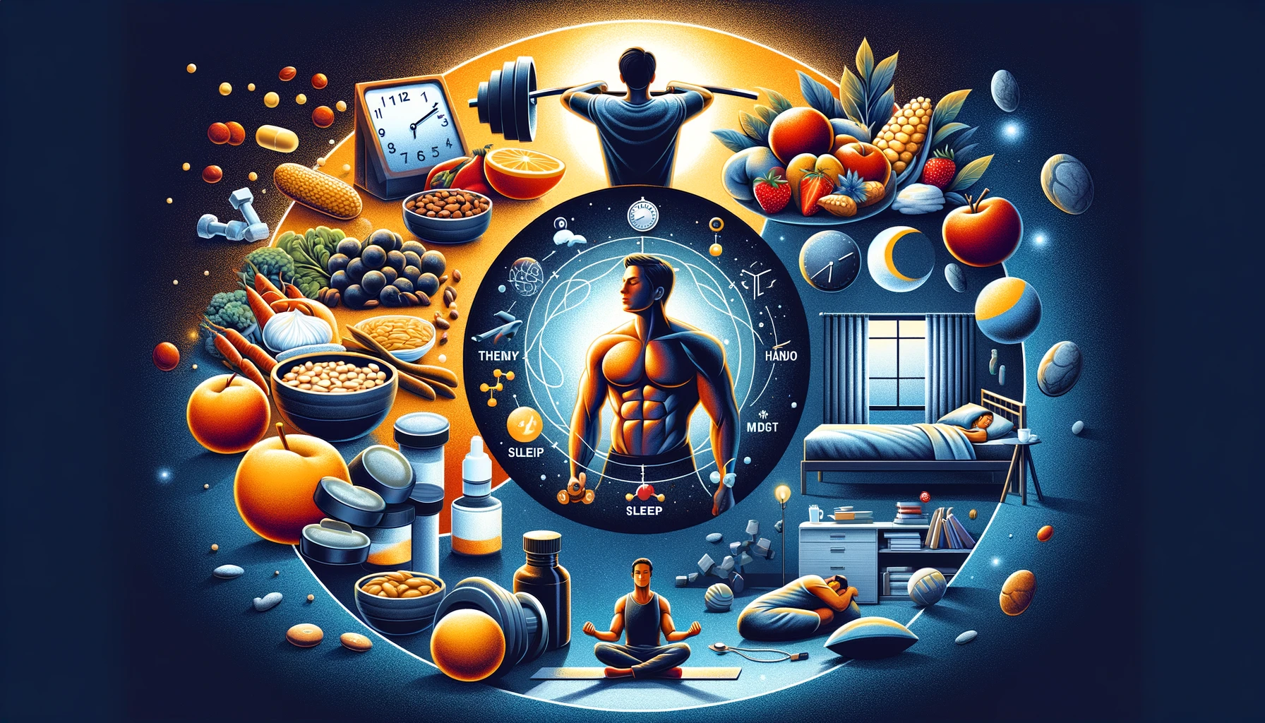 dall·e 2024 02 25 21.43.03 an illustration that encapsulates the key elements for maintaining optimal testosterone levels, featuring a balanced representation of healthy nutriti