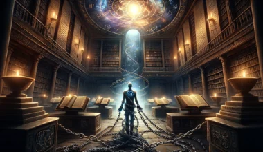 dall·e 2024 03 25 14.04.48 imagine a scene that captures the essence of a world where humanity's spiritual and scientific progress has been deliberately hindered. in the foregro