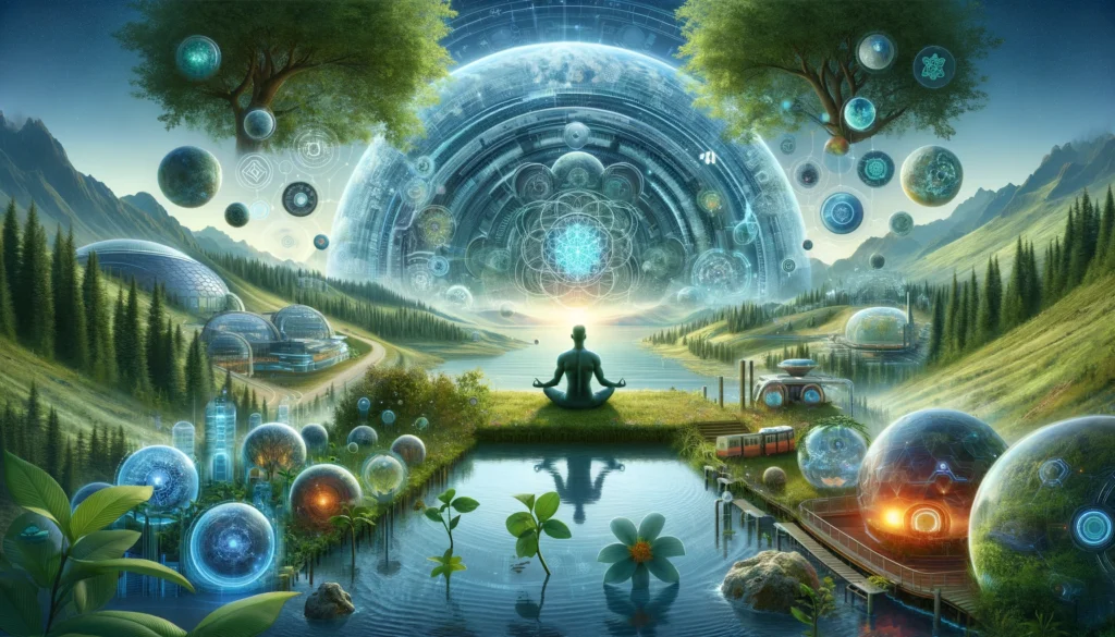 dall·e 2024 03 25 21.34.33 an illustration representing the harmonious integration of technological progress with human spiritual and intuitive abilities. the image shows a sere
