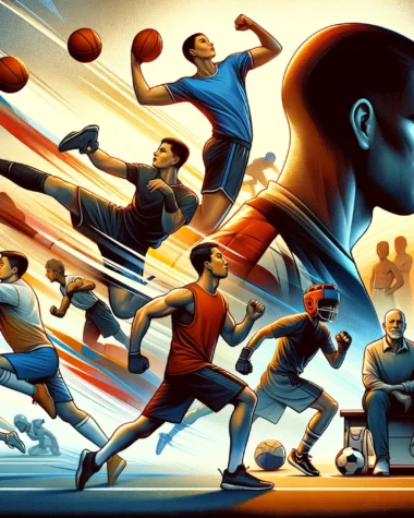 dall·e 2024 03 29 21.34.21 a dynamic illustration showing a blend of individual and team sports activities. the image captures a moment of unity and diversity in sports, featuri