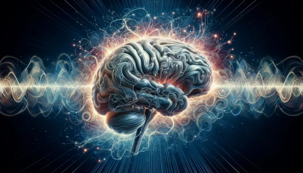 dall·e 2024 04 08 09.58.37 an illustration showing the human brain as a complex network of electrical wires and currents, embodying the concept of thoughts, emotions, and muscle