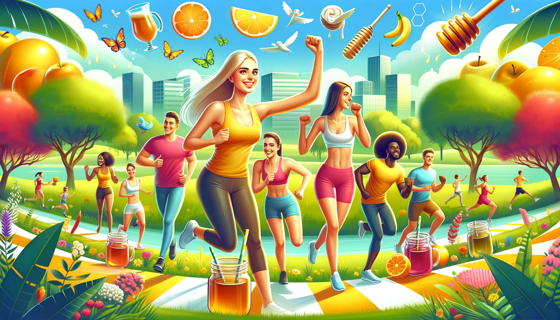 dall·e 2024 04 16 14.15.56 a vibrant and modern digital illustration for a health and lifestyle article, featuring a diverse group of young adults happily participating in vario